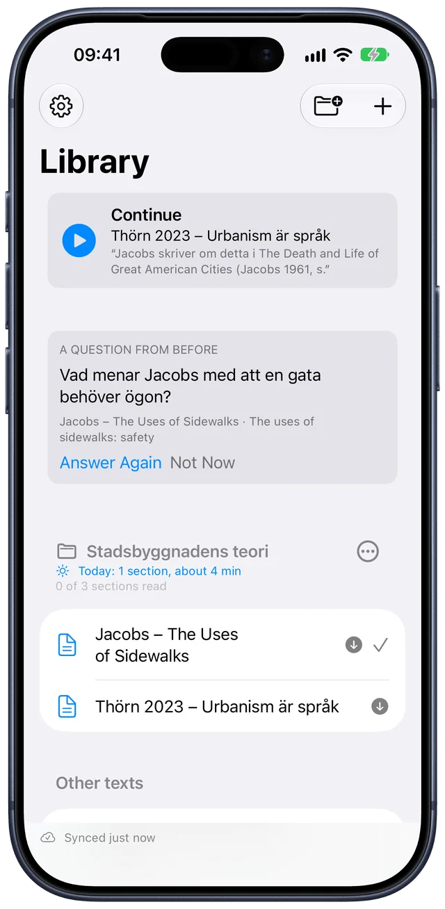 The library on iPhone with Continue, a question from before and today's portion for the course